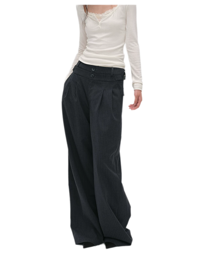 Pinstriped Pleated Wide-Leg Trousers
