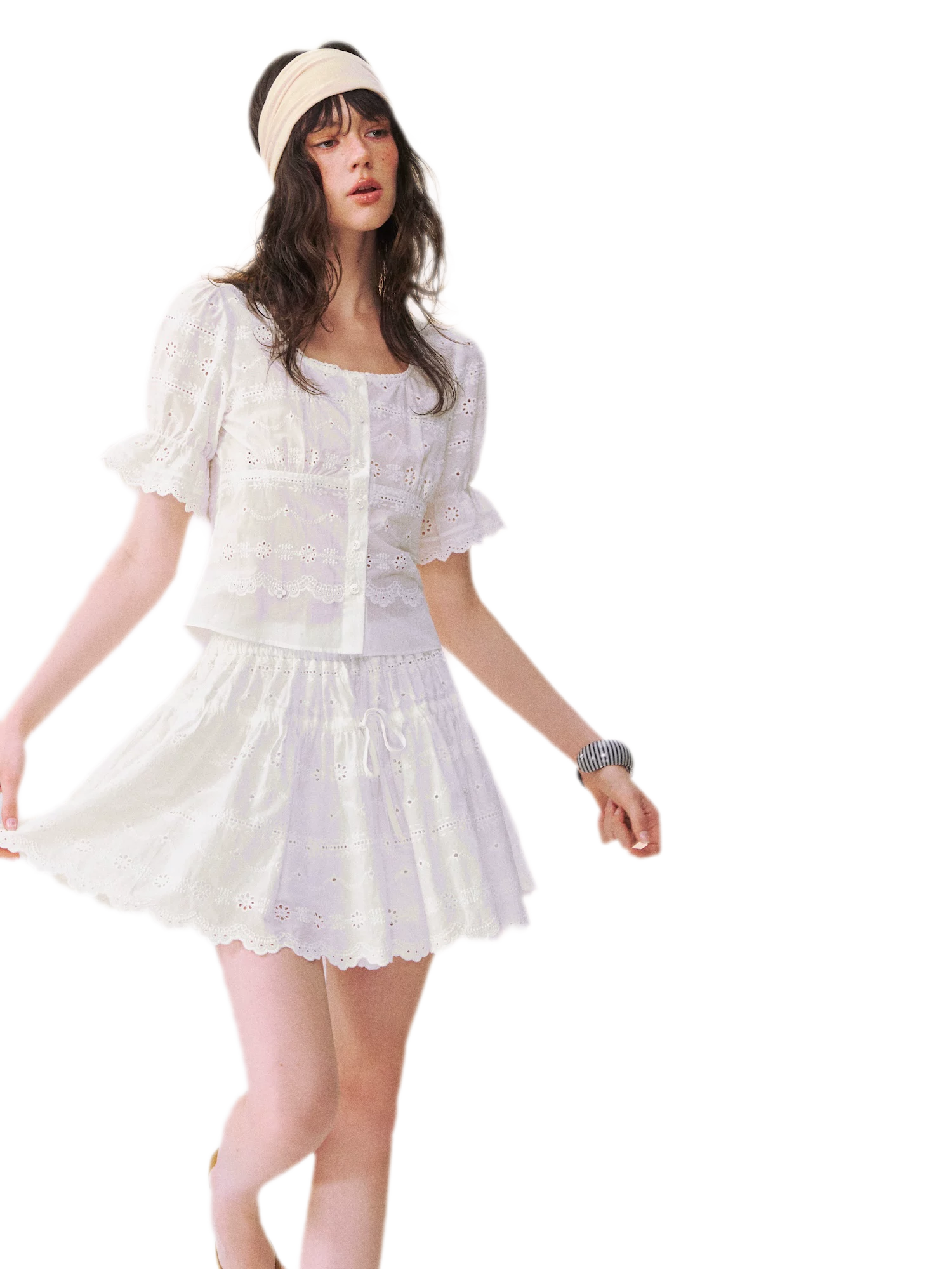 Eyelet Embroidered Top &amp; Skirt Set