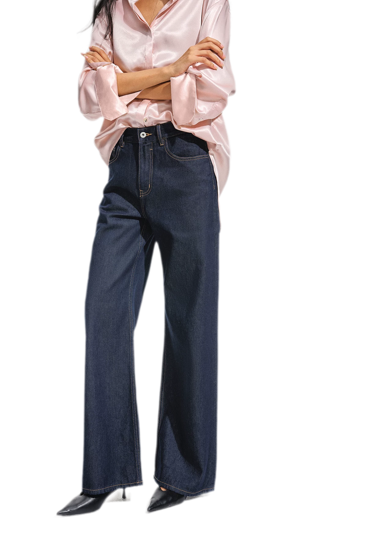Jeans met contrasterende stiksels en hoge taille