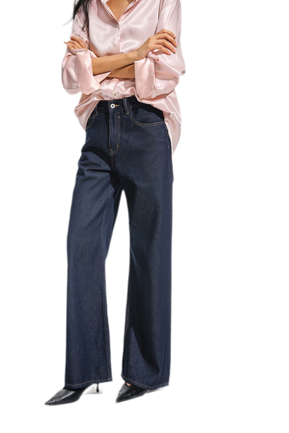 Jeans met contrasterende stiksels en hoge taille
