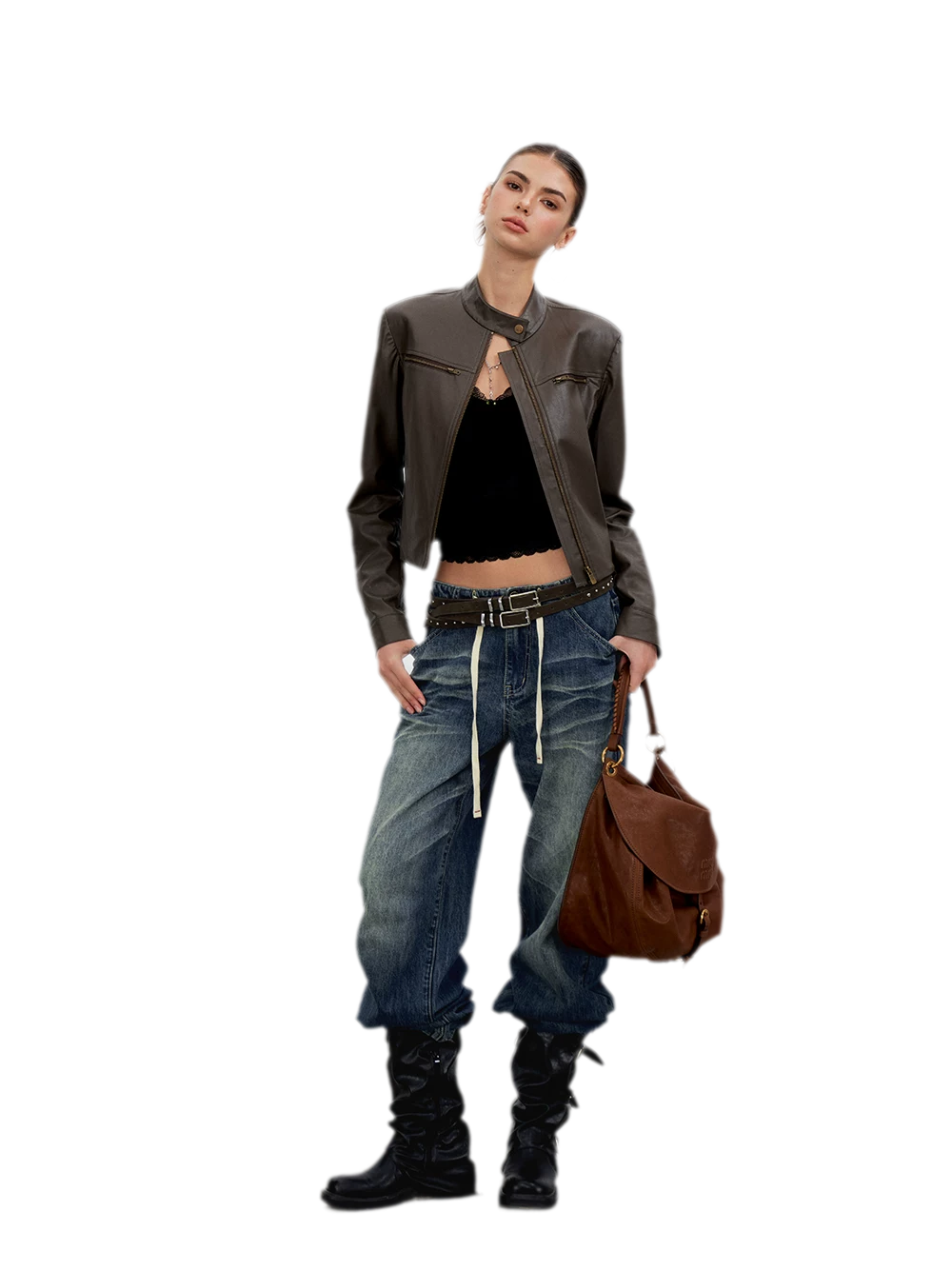PU Leather Cropped Jacket