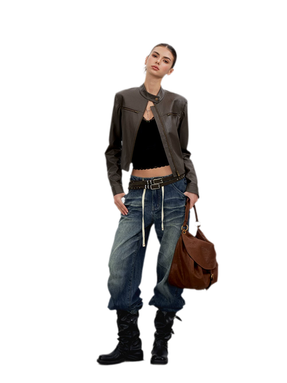 PU Leather Cropped Jacket