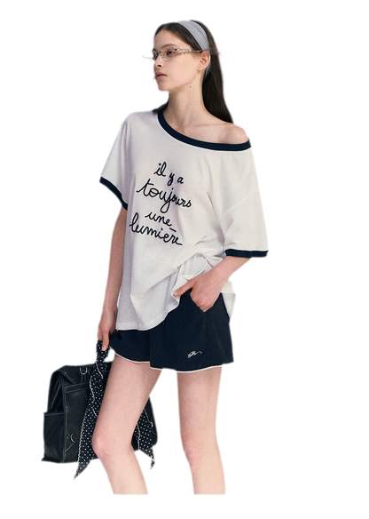 Contrast Rib Knit T-Shirt