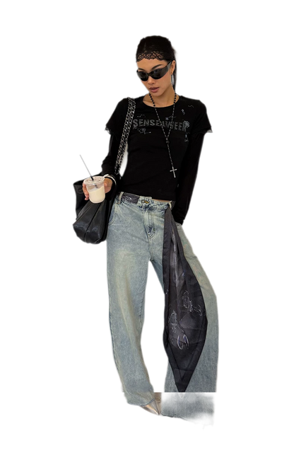 Ribbed Lace Trim Layered T-Shirt