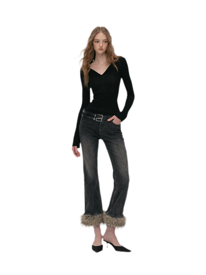 Wool Ribbed Polo Top