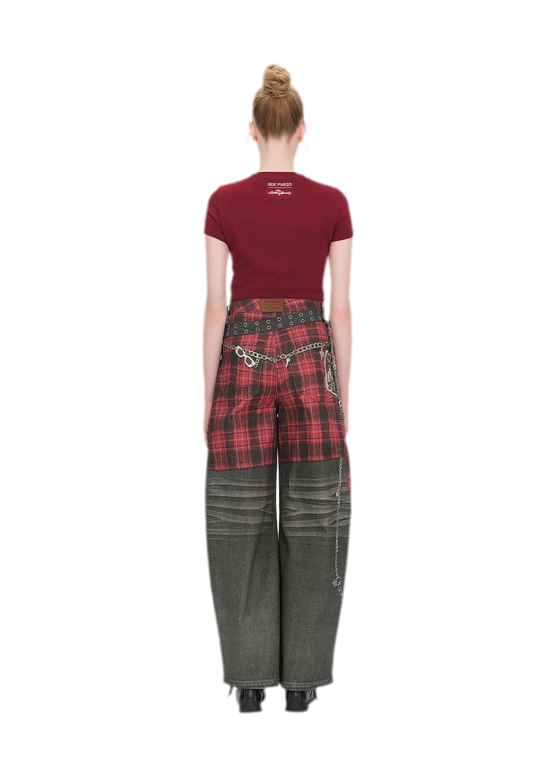 Plaid Panel Graphic Jeans