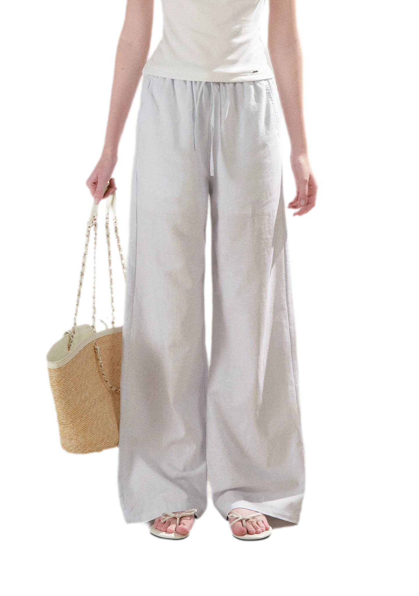 Linen Cotton Wide-Leg Trousers
