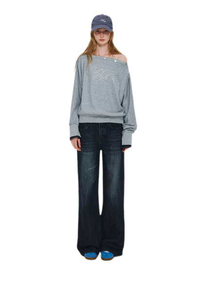Rhinestone Off-Shoulder Relaxed Sweatshirt