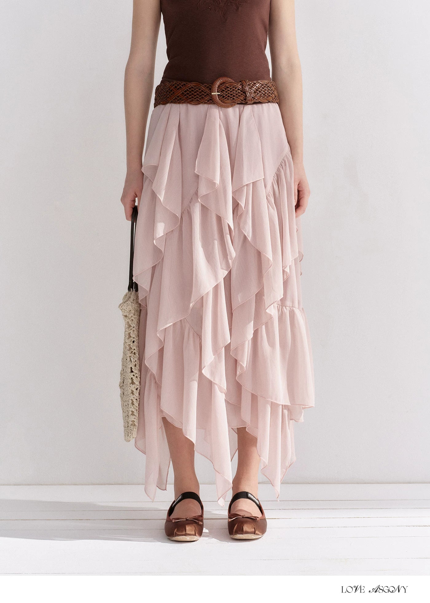 Irregular Ruffle Edge Chiffon Skirt