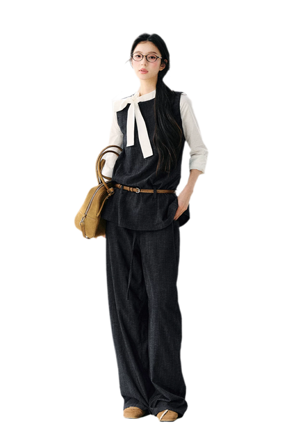 Faux Linen Wide Jeans