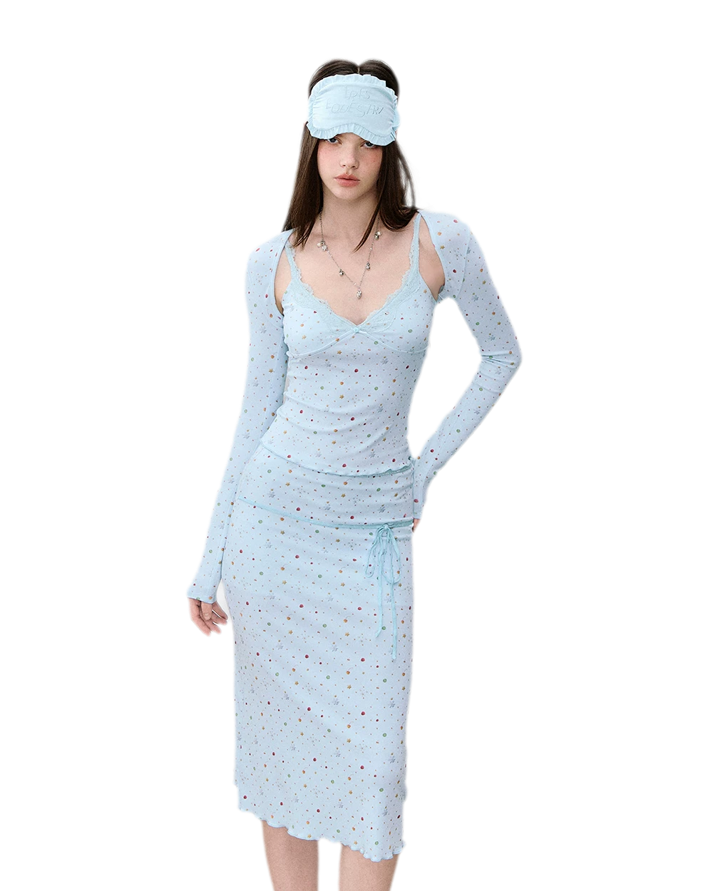 Light Blue Polka-Dot Three-Piece Set