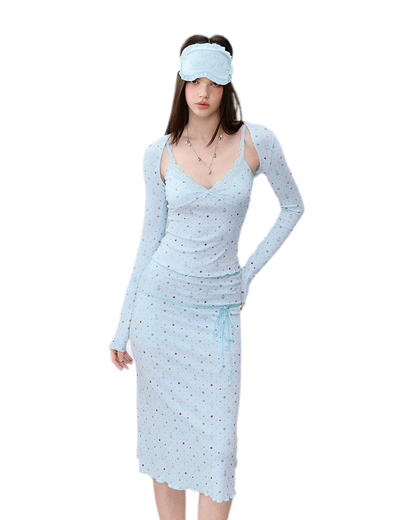 Light Blue Polka-Dot Three-Piece Set