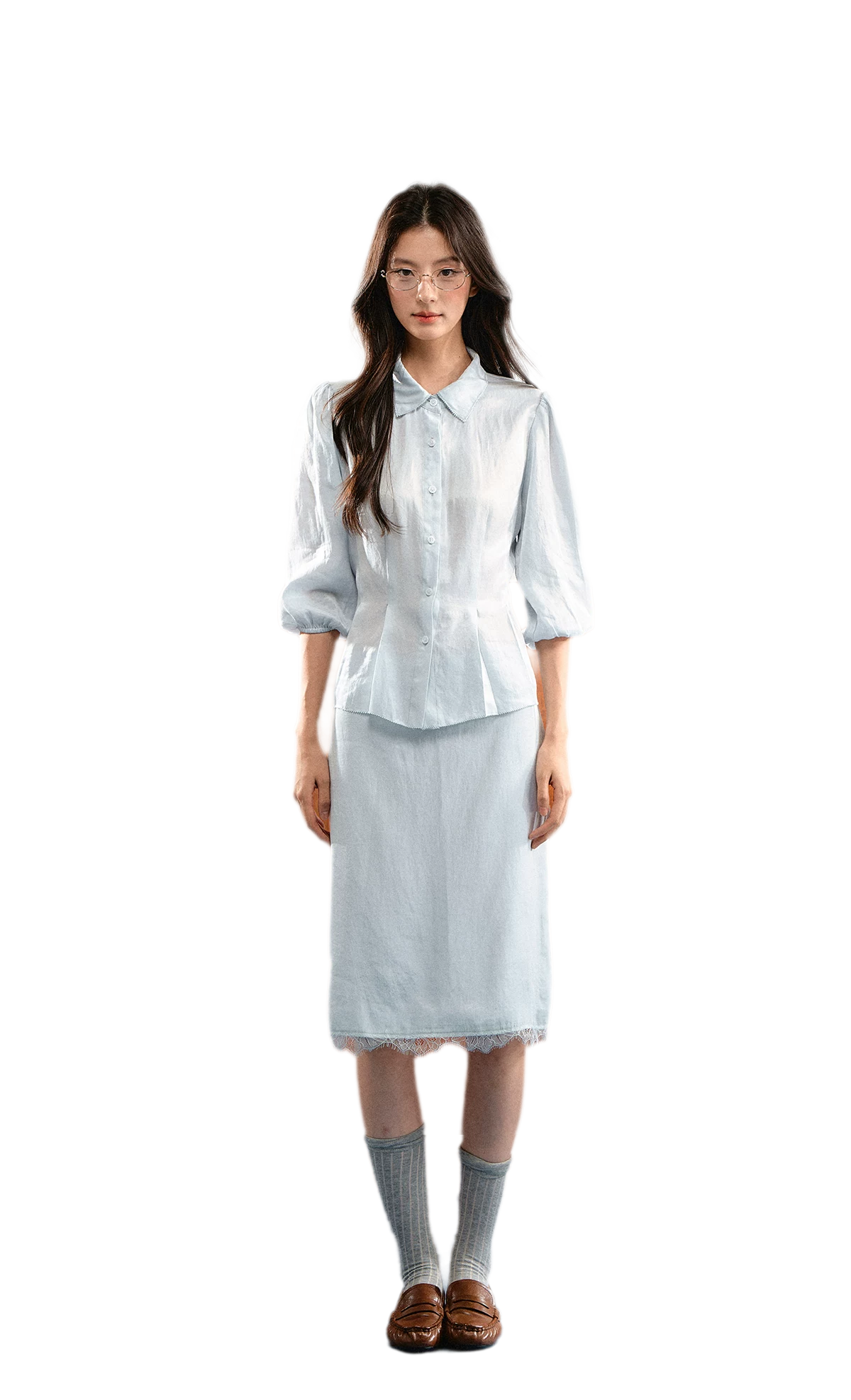 Linen Bubble Sleeve Top Skirt