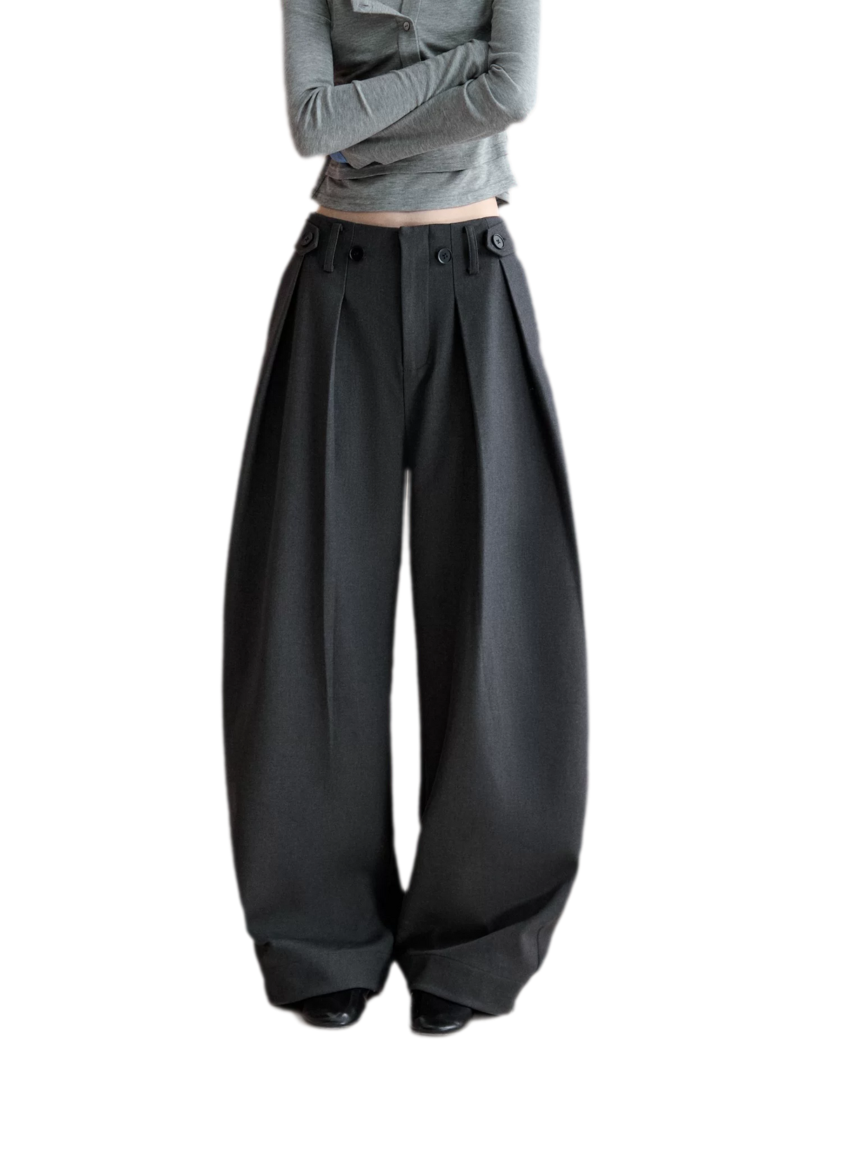 Double Pleat Curved Trousers