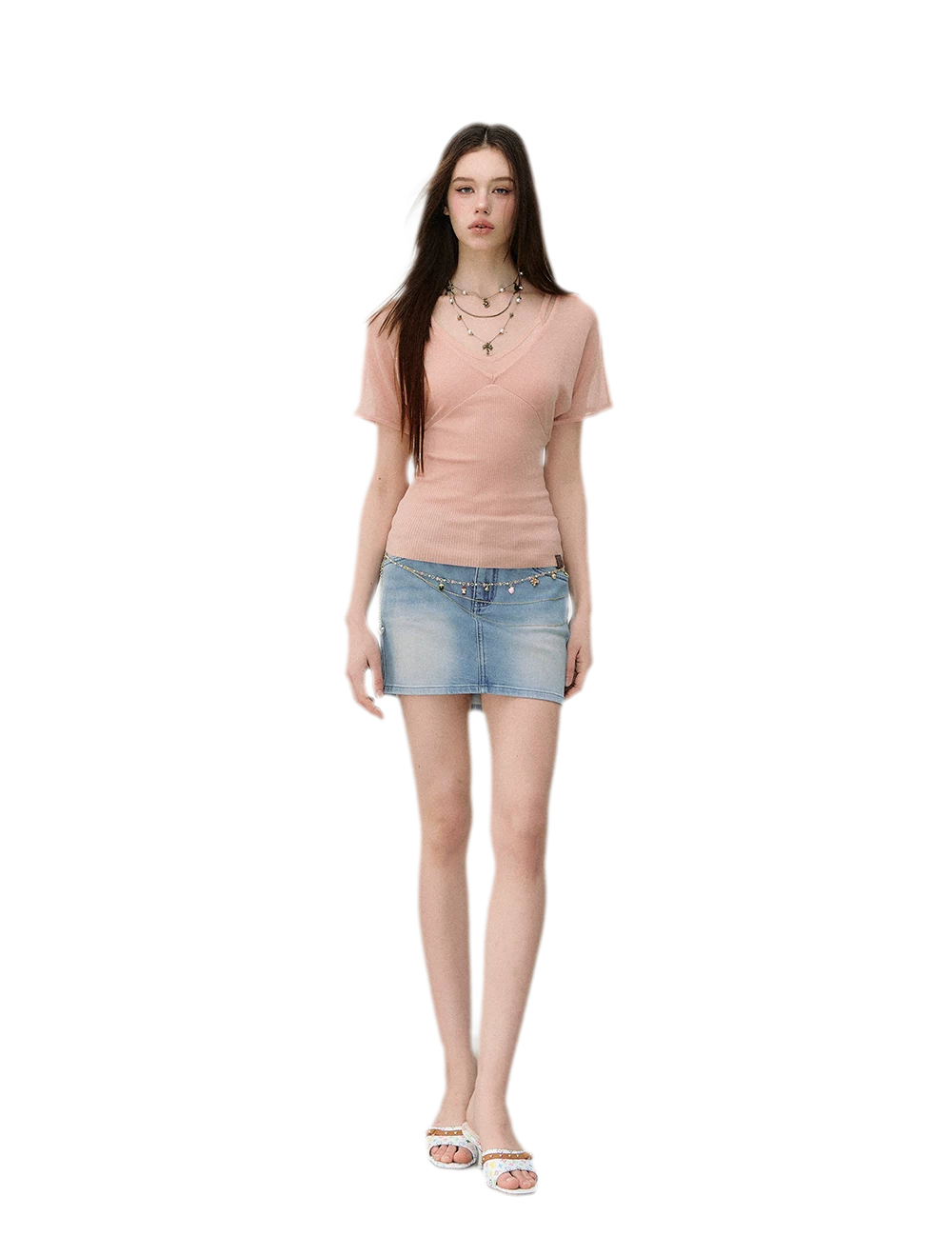 Layered Ribbed V-Neck Tee