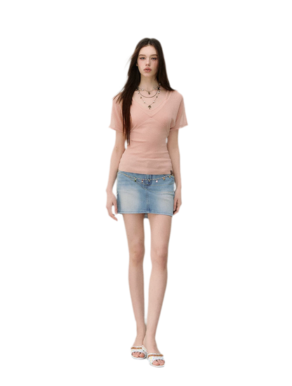 Layered Ribbed V-Neck Tee