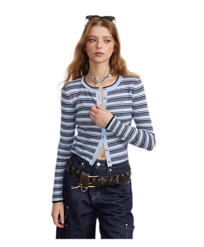 Contrast Stripe Slim Knit Cardigan