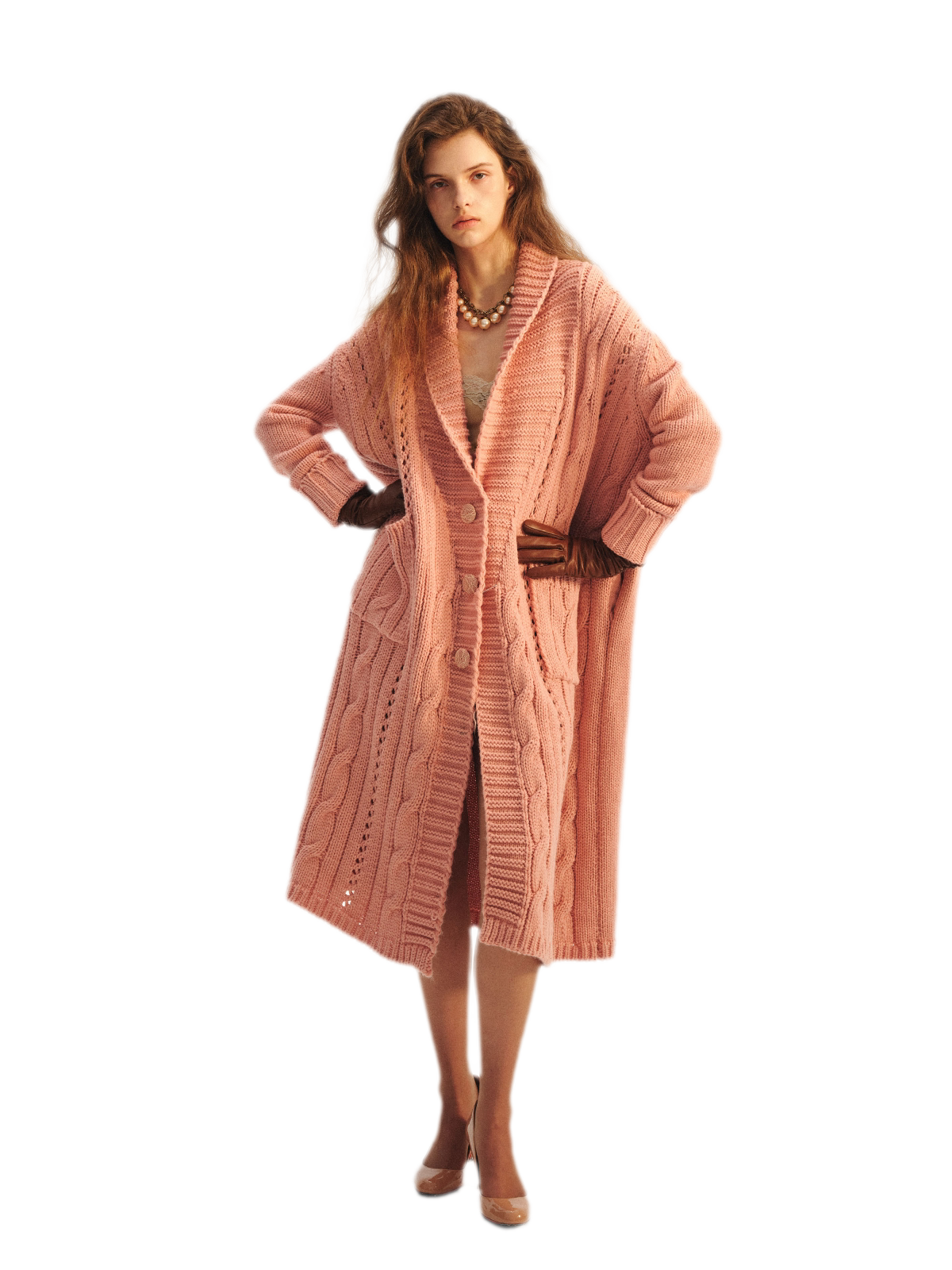 Cable-Knit Cardigan Camisole Dress