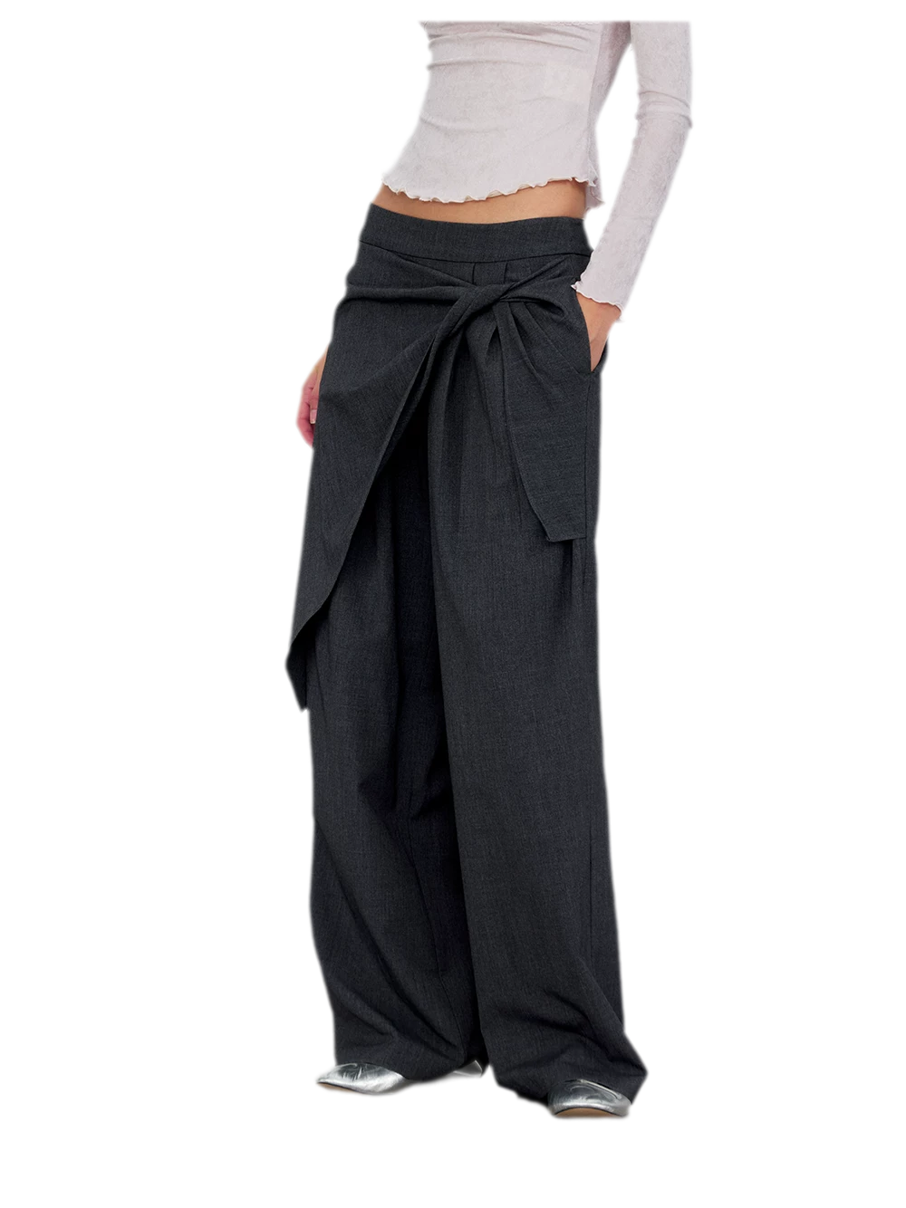 Twisted Overlay Wide-Leg Trousers
