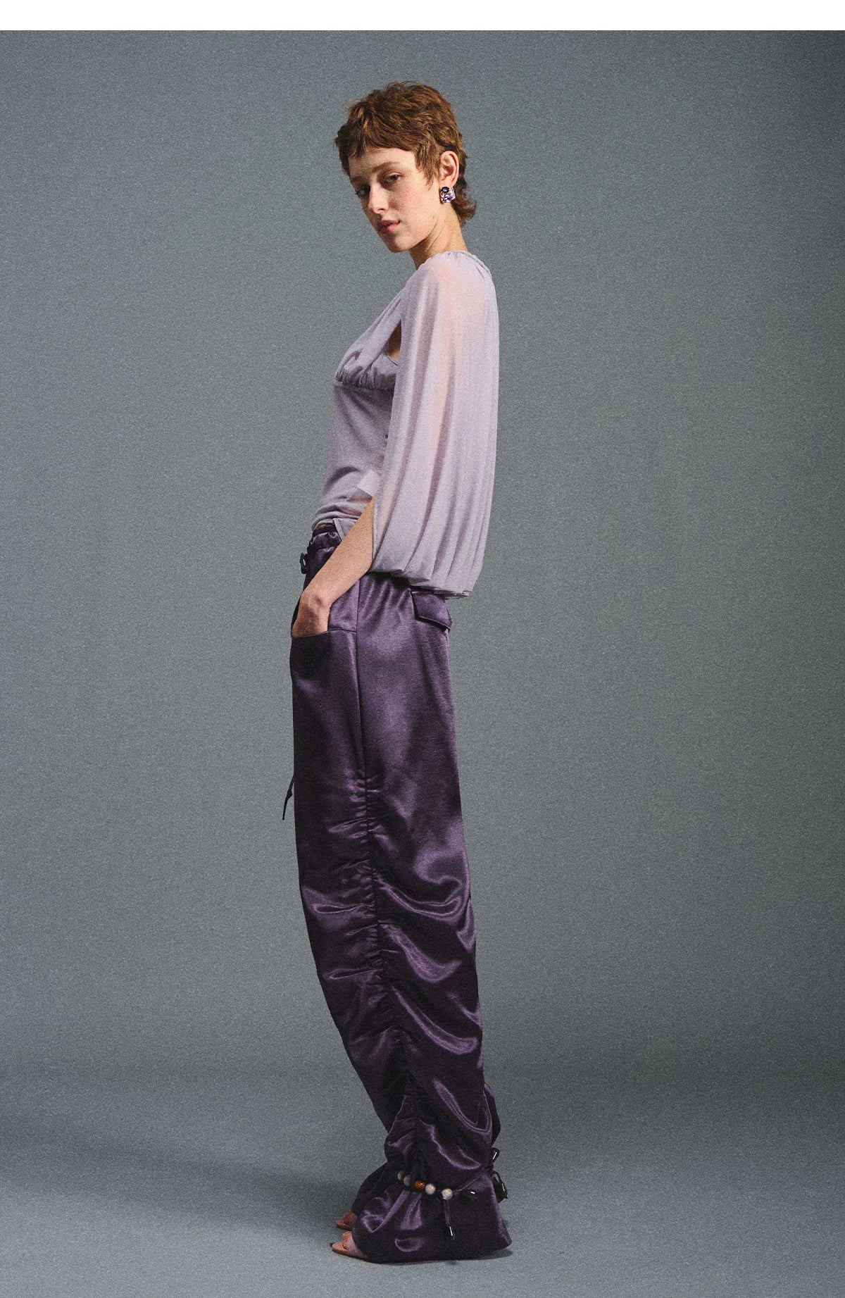 Satin Jogger Pants with Beaded Drawstring
