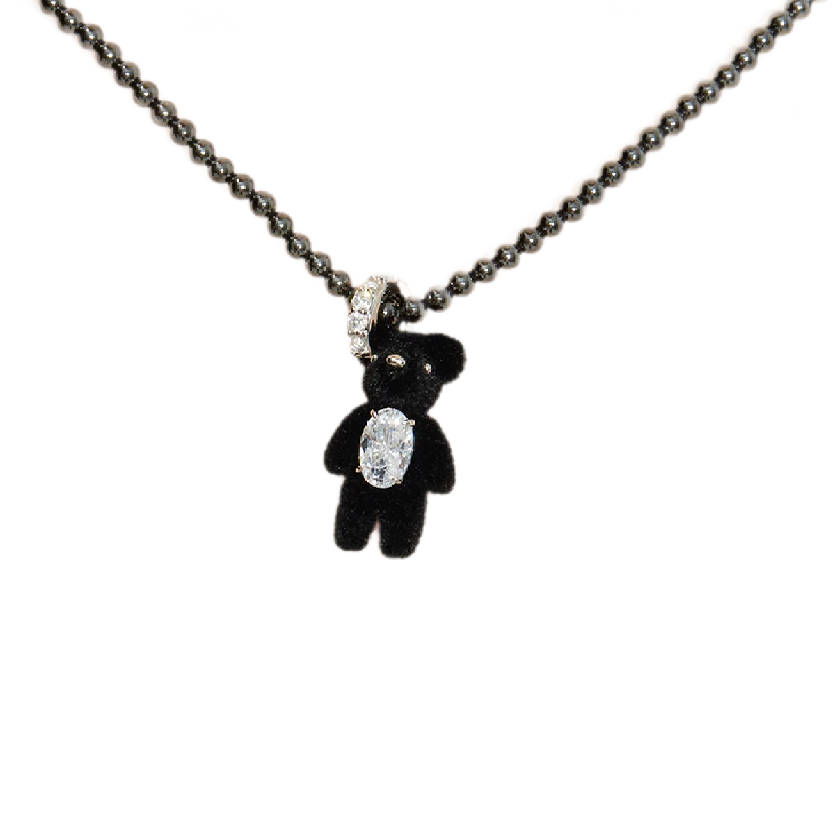 Flocked Teddy Bear Necklace