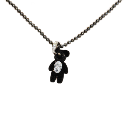Flocked Teddy Bear Necklace