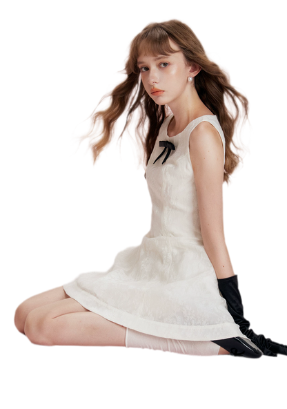 Flocked Bow A-Line Dress