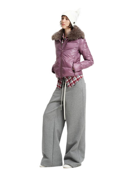 Conjunto de sudadera corta con cuello de pelo sintético