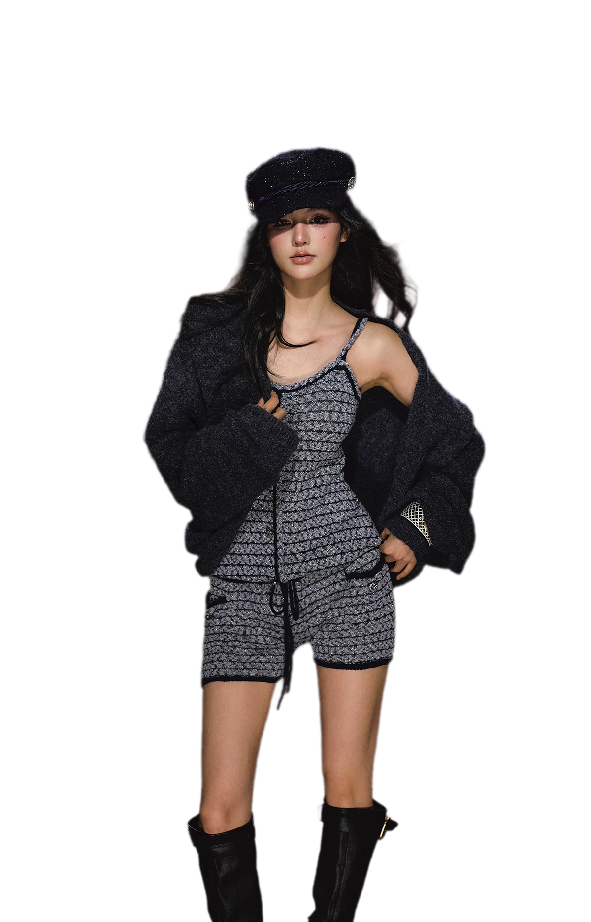 Gestreiftes Woll-Jumpsuit-Set