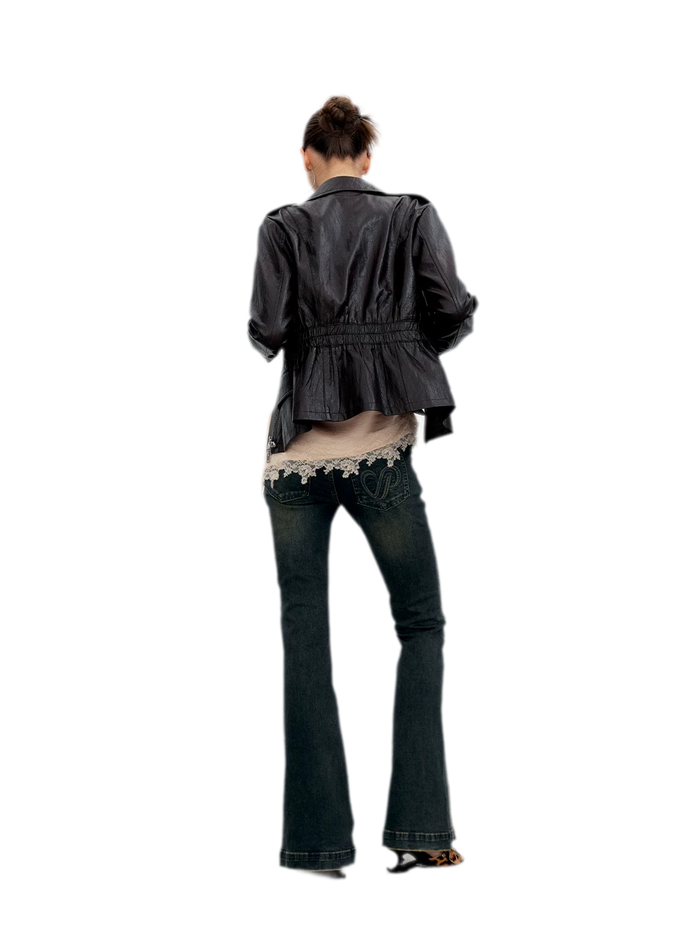 Distressed Cinched Waist PU Jacket