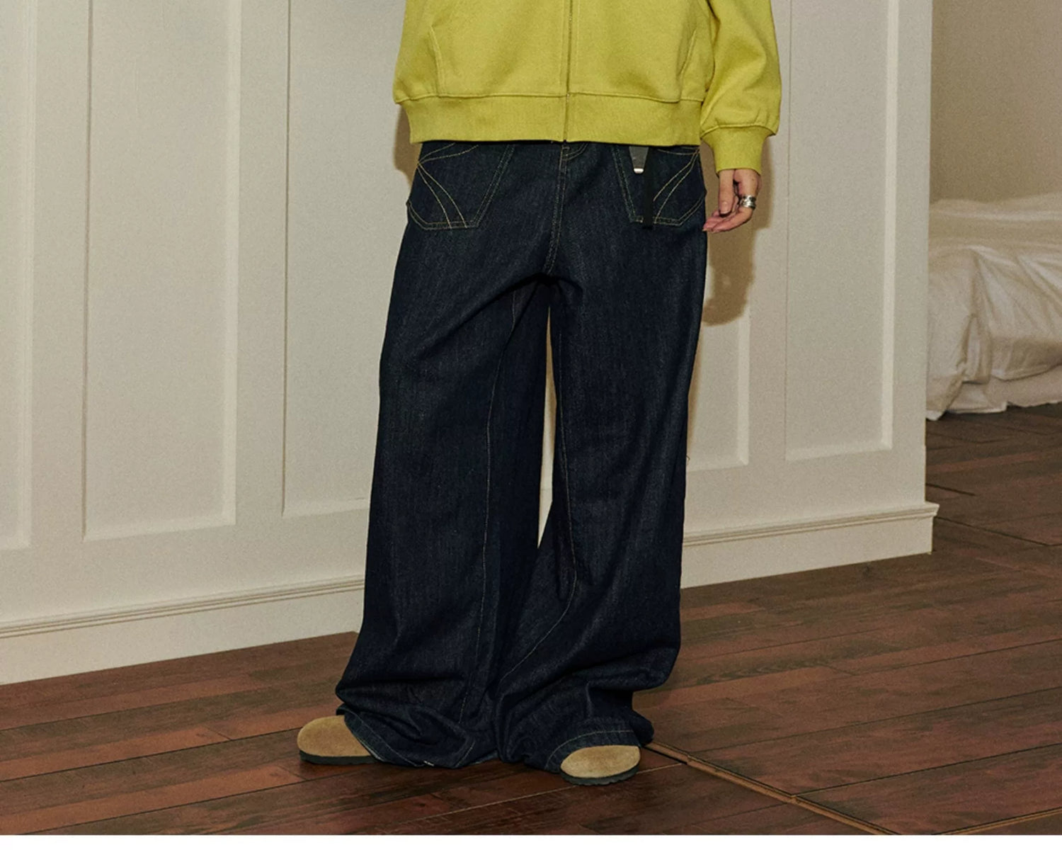 Reversible Denim Baggy Straight Pants