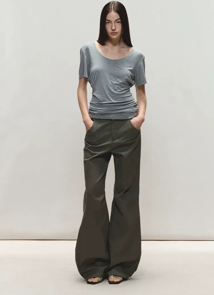 Relaxed Fit Mid-Length Two-Tone Classic U-Neck T-shirt