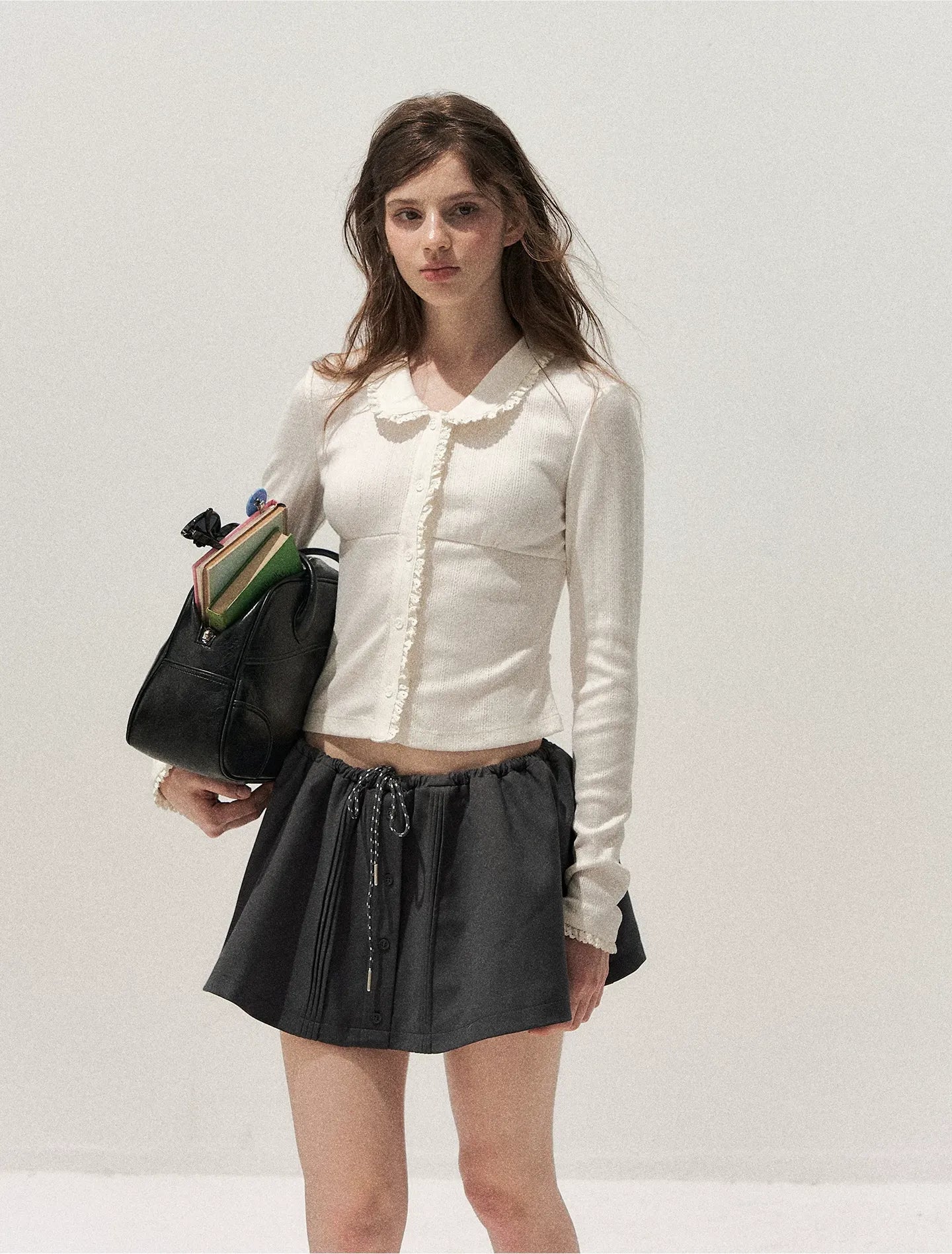 Textured Lace Collar Long-Sleeve Top