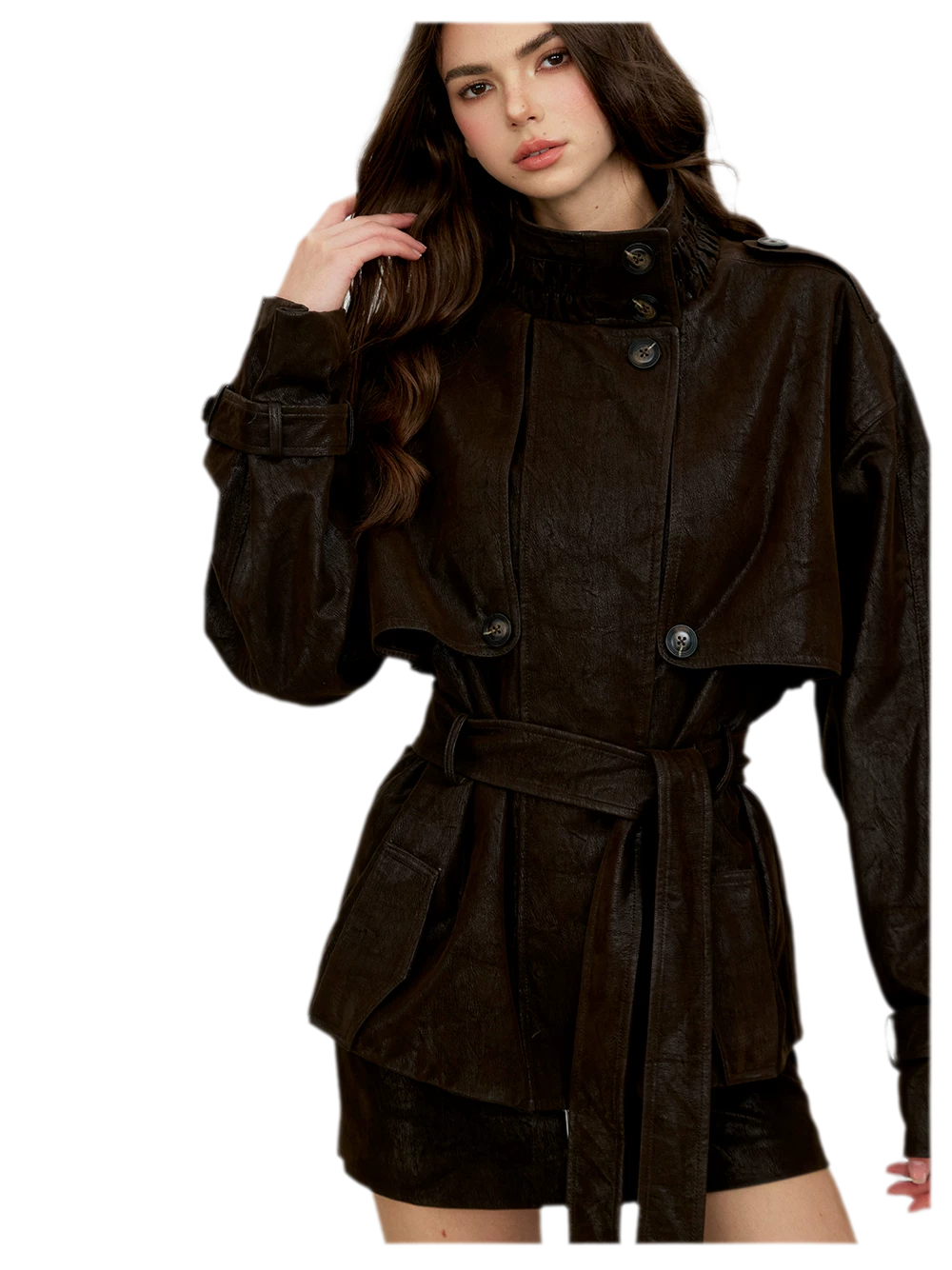 Distressed Utility PU Leather Jacket