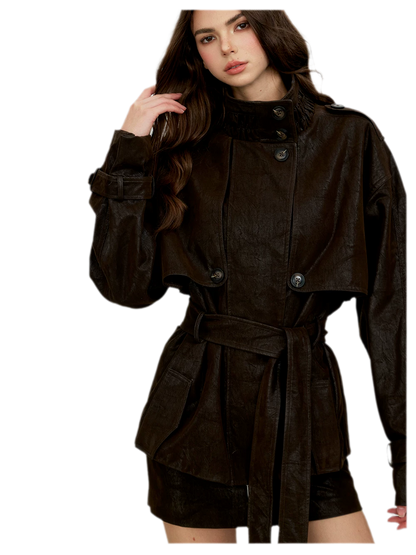Distressed Utility PU Leather Jacket