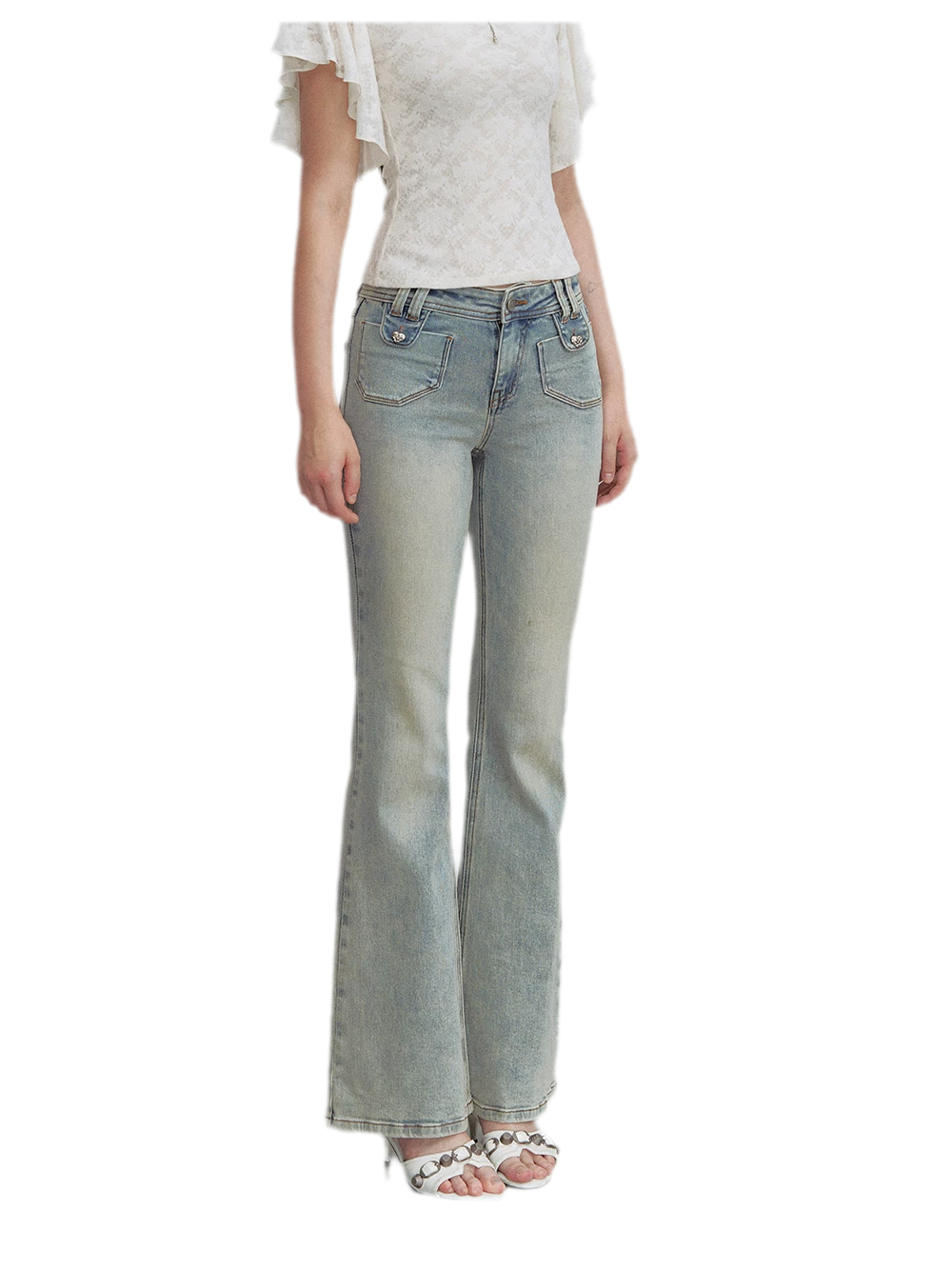 Vintage Wash Micro-Flare Jeans