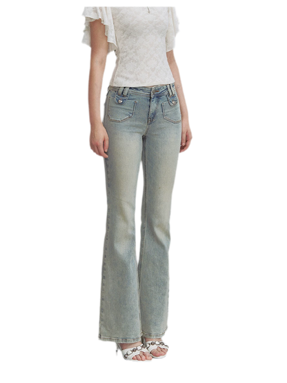 Vintage Wash Micro-Flare Jeans