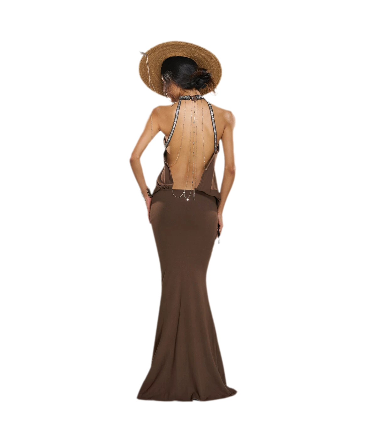 Maxikleid mit gedrehtem Neckholder und offenem Rücken