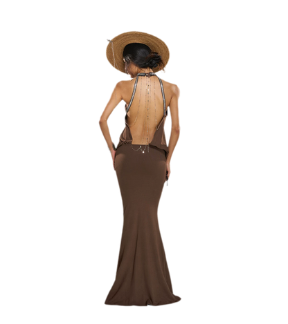 Maxikleid mit gedrehtem Neckholder und offenem Rücken