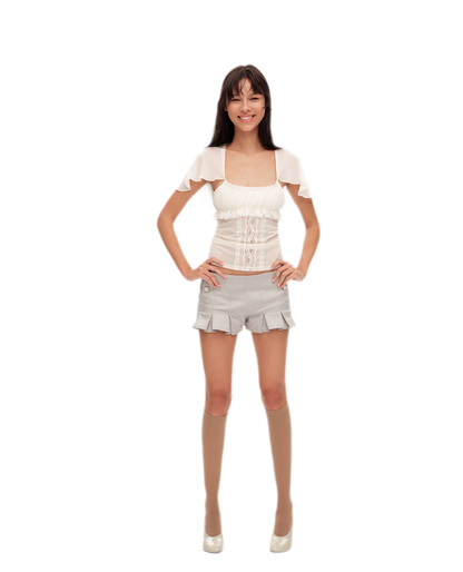 Lace Ruffle Fitted Chiffon Top