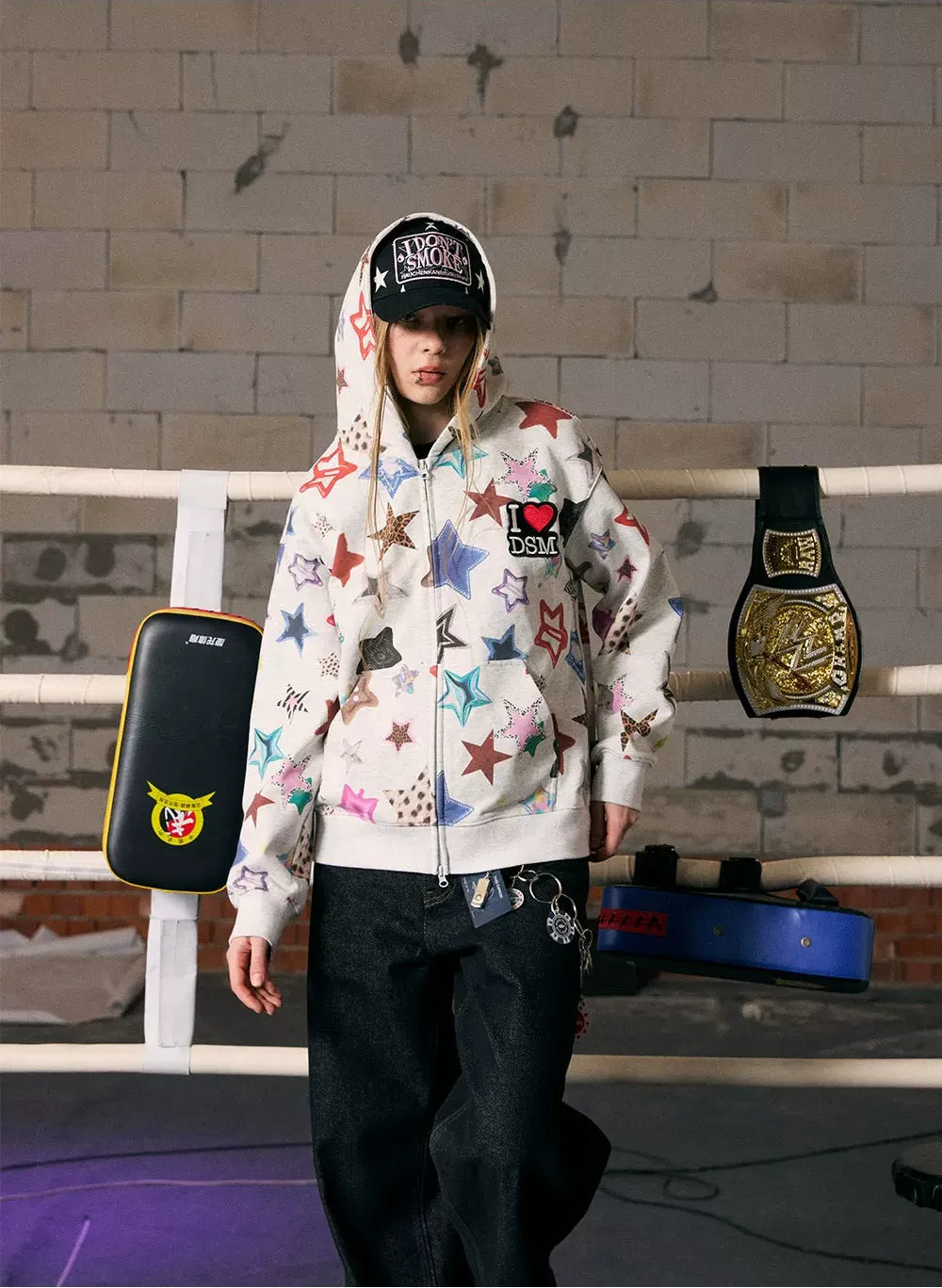 Star Print Loose Fit Hoodie
