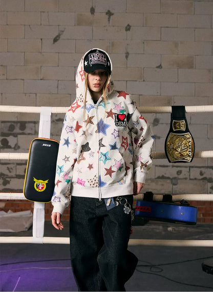 Star Print Loose Fit Hoodie