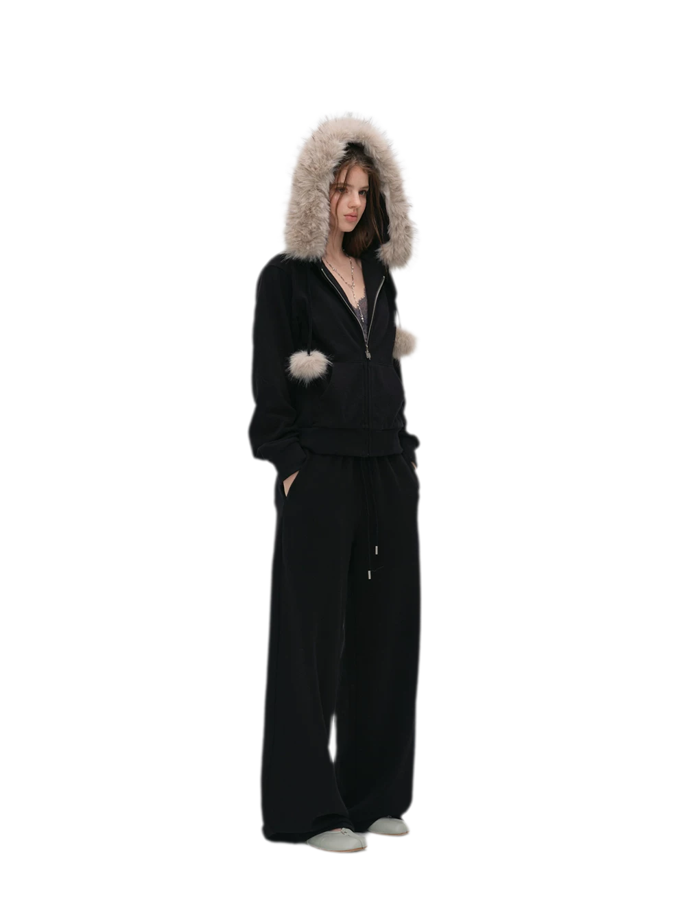 Contrast Fur Hooded Tracksuit