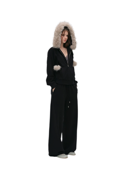 Contrast Fur Hooded Tracksuit