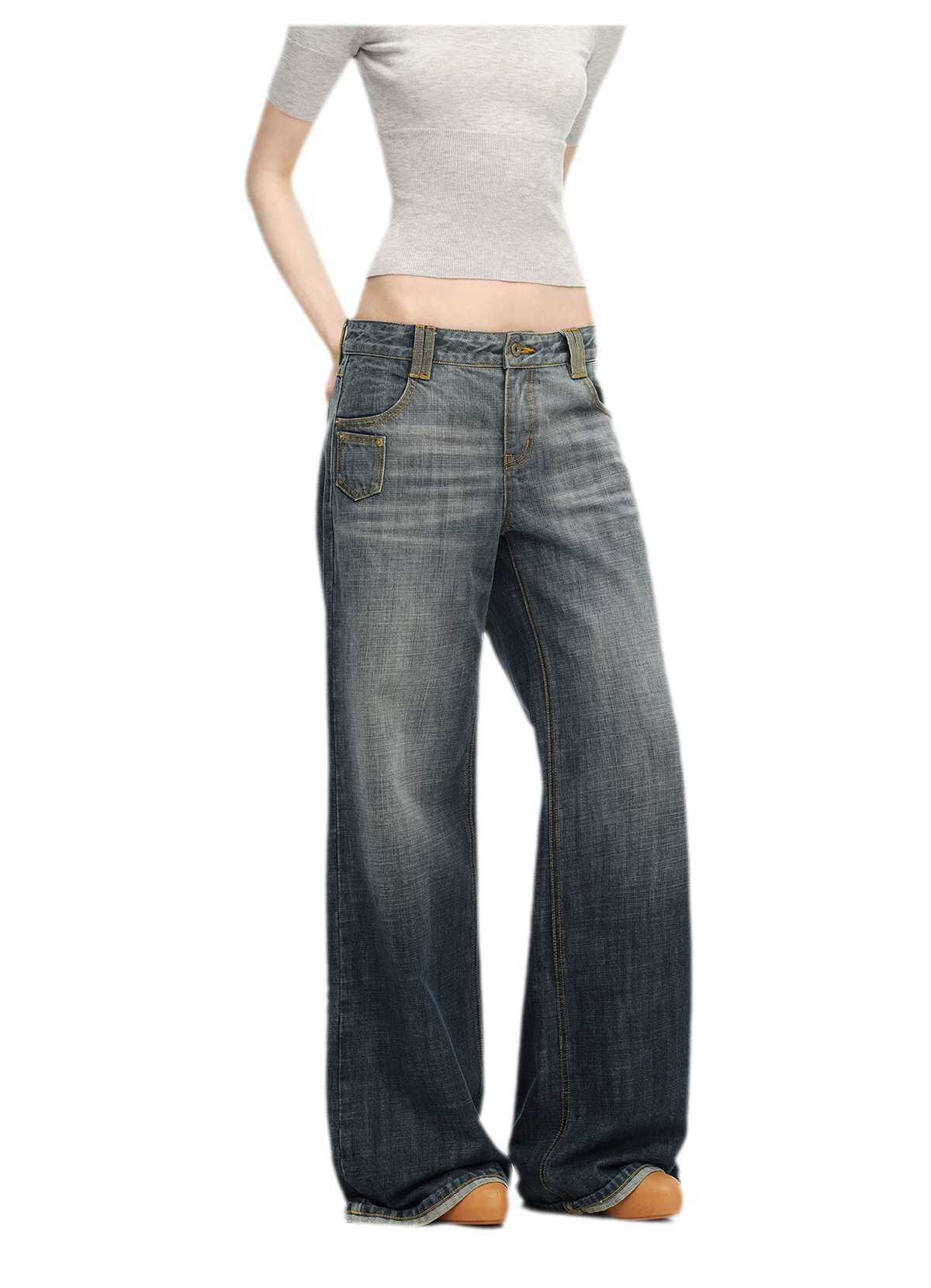 Washed Cotton Straight-Leg Jeans