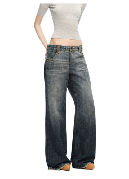 Washed Cotton Straight-Leg Jeans