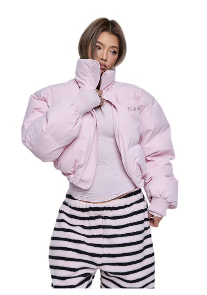 Pink Cropped Puffer Jacket