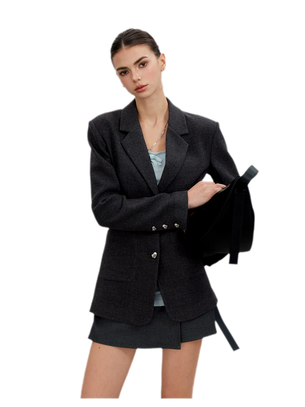 Textured Double-Button Tailored Blazer