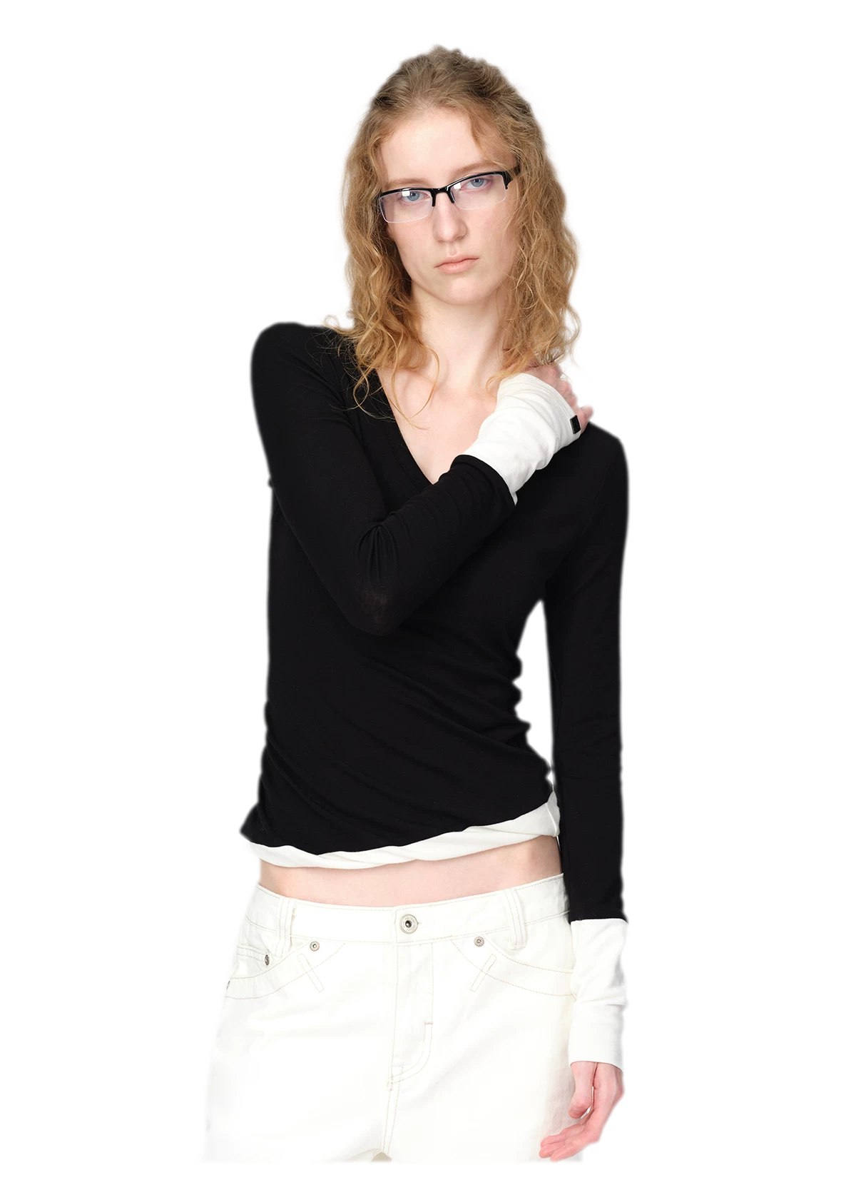 Woll-T-Shirt mit verdrehtem Color-Blocking