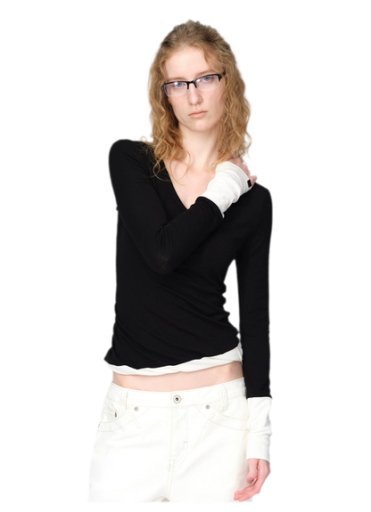 Woll-T-Shirt mit verdrehtem Color-Blocking